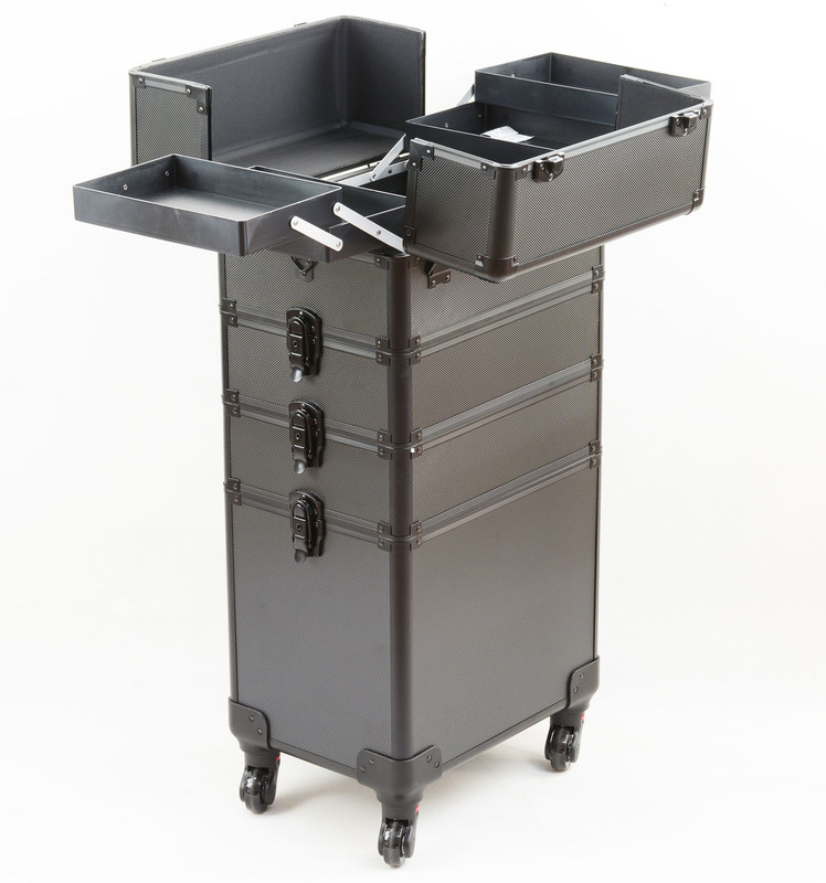Aluminium trolley make-up case/pro make-up case met sloten en splitsers voor veilige en georganiseerde opslag
