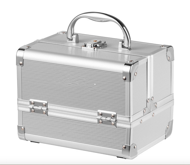 Op maat gemaakte aluminium cosmetische behuizing met zwarte lederen bekleding in make-up vanity box voor 250 x 180 x 230 mm