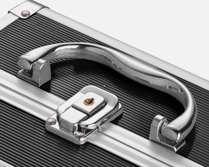 Op maat gemaakte aluminium cosmetische behuizing met zwarte lederen bekleding in make-up vanity box voor 250 x 180 x 230 mm