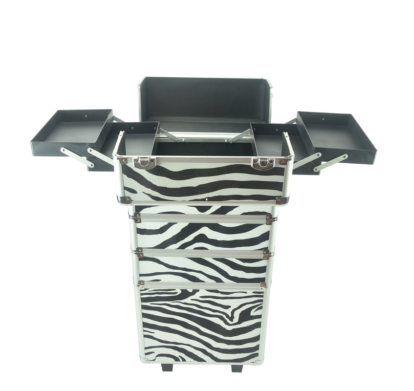 4 in 1 aluminium make-up trolley hoesje in zebra kleur, zebra pro make-up hoesje