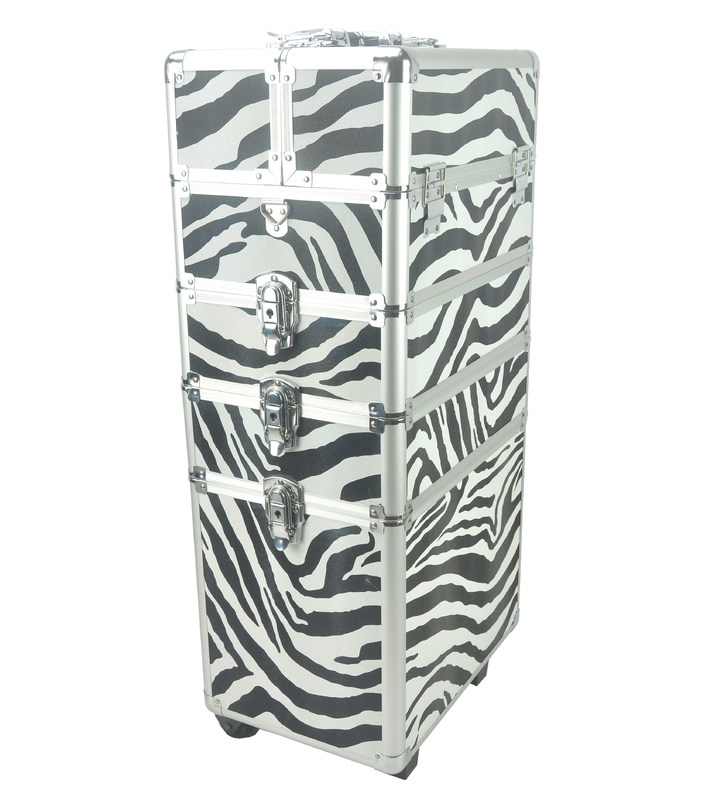 4 in 1 aluminium make-up trolley hoesje in zebra kleur, zebra pro make-up hoesje