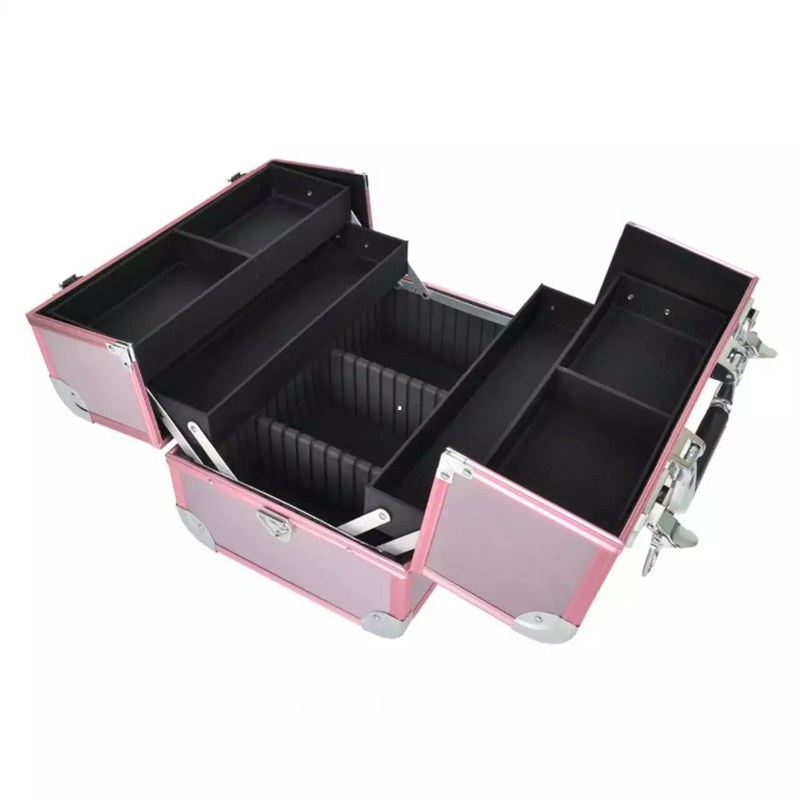 Het draagbare geval van de aluminiumschoonheid met schouderriem, plastic dienbladen binnen het geval van de aluminiummake-up aan opslagtoiletry kunstenaar