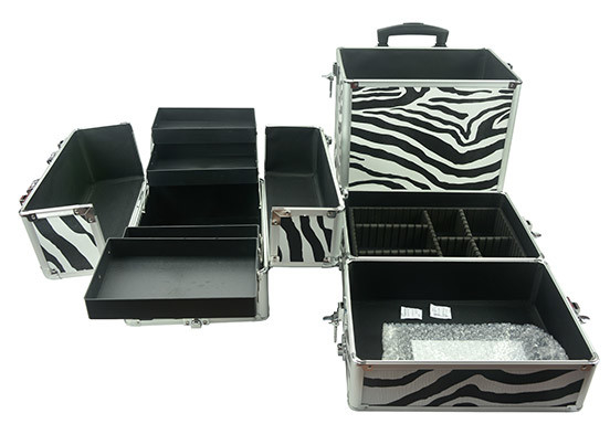 4 in 1 aluminium make-up trolley hoesje in zebra kleur, zebra pro make-up hoesje