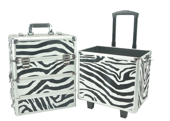 4 in 1 aluminium make-up trolley hoesje in zebra kleur, zebra pro make-up hoesje