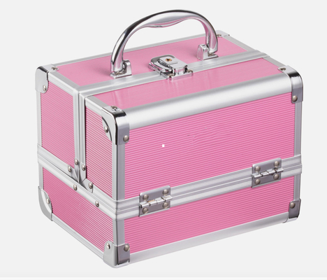 Op maat gemaakte aluminium cosmetische behuizing met zwarte lederen bekleding in make-up vanity box voor 250 x 180 x 230 mm